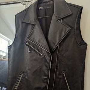 Oversized Zara Faux Leather Moto Zip Up Vest